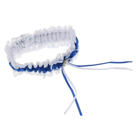 Dark blue garter with bow and rhinestones decoration for wedding and party