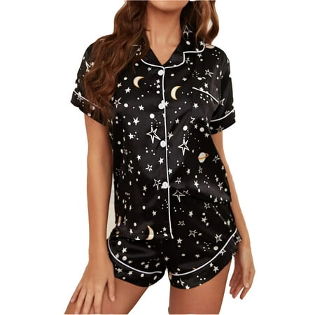 Summer Autumn Ladies Leisure Pajamas Wear Women Lip/Plant/Stripe/Star Moon Printing Short Sleeve Lapel Single-breasted Tops + Shorts
Summer Autumn Ladies Leisure Pajamas Wear Women Lip/Plant/Stripe/Star Moon Printing Short Sleeve Lapel Single-breasted Tops + Shorts