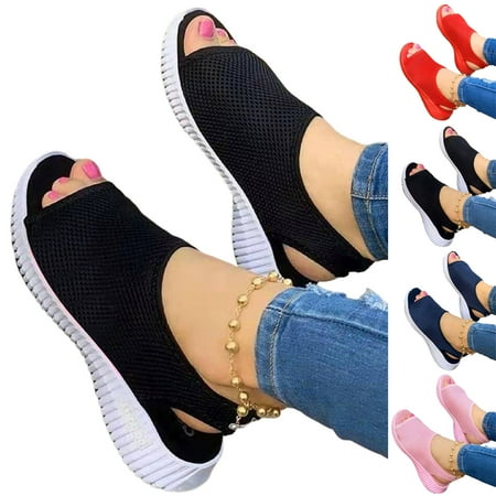 Sunny style Womens Sandals! YOHOME Fish Mouth Wedge Beach Low Top Pink 42