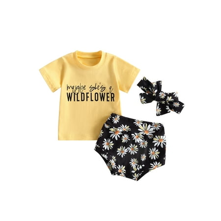 Qtinghua Newborn Baby Girl Summer Clothes Letter Print Short Sleeve T-Shirt Floral Shorts Headband Set Yellow 18-24 Months 
Qtinghua Newborn Baby Girl Summer Clothes Letter Print Short Sleeve T-Shirt Floral Shorts Headband Set Yellow 18-24 Months