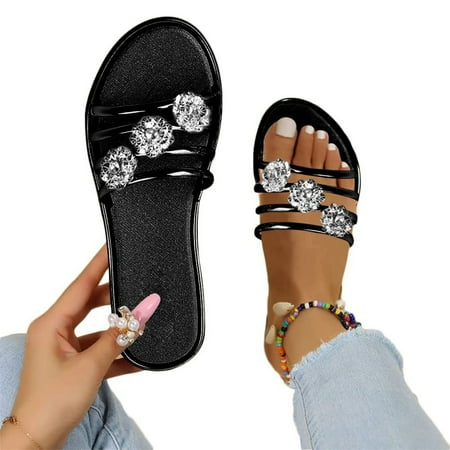 Reduce Sandals MIARHB Women Flat Bohemian Style Beach Black 36