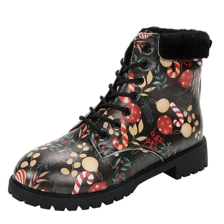 Womens Short Booties Ladies Winter Plush Christmas Printed Leather Lace Up Thick Heeled Short Boots
Womens Short Booties Ladies Winter Plush Christmas Printed Leather Lace Up Thick Heeled Short Boots
