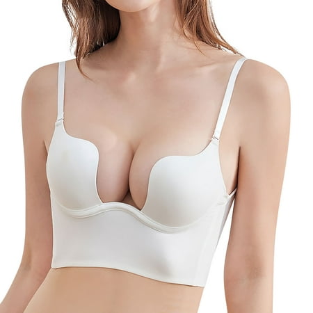 

Comfortable Bras for Women Low Wire U Shaped Less Convertible Spaghetti Strap Seamless Sleeping Lette Support Bra for Women Full Coverage and Lift White 80A