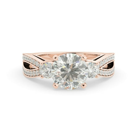 2.30 dwt Round Moissanite & Diamond Three Stone Diamond Split Shank 14k R Gold