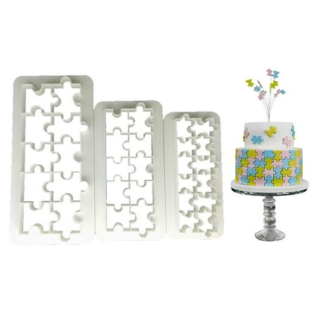 3PCS Puzzle Shape Geometrical Shape Fondant Print Mold Biscuit Mold
