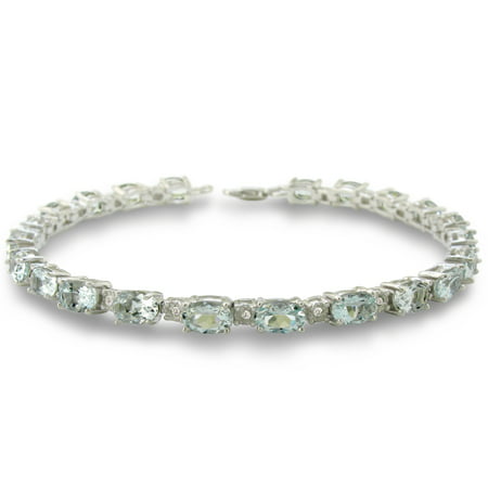 10 Carat Aquamarine and Diamond Bracelet in Sterling Silver 7 inches