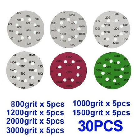 GLFILL 30Pcs 5 Inch 8 Hole Sanding Discs Hook & Loop Wet Dry Sandpaper 800-3000 Grit
GLFILL 30Pcs 5 Inch 8 Hole Sanding Discs Hook & Loop Wet Dry Sandpaper 800-3000 Grit