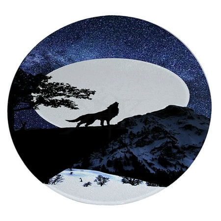 KuzmarK 12 Round Glass Cutting Board - Wolf Full Moon Stars