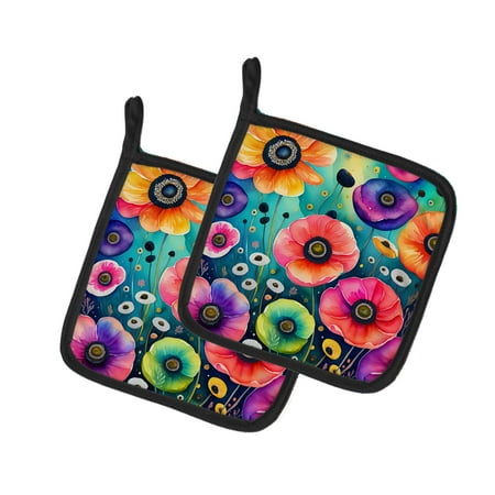 Colorful Anemones Pair of Pot Holders 7.5 in x 7.5 in 
Colorful Anemones Pair of Pot Holders 7.5 in x 7.5 in