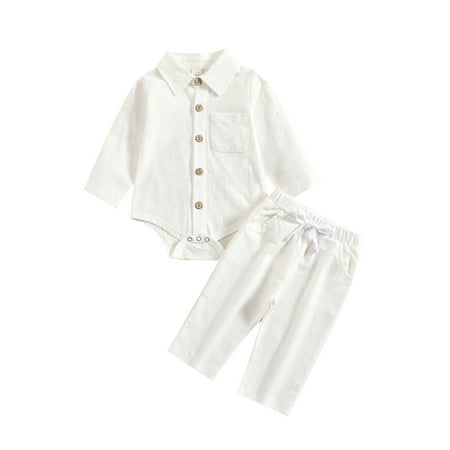 Infant Baby Outfit Solid Color Lapel Long Sleeve Button-Down Shirts Romper+Elastic Waist Pants Set
Infant Baby Outfit Solid Color Lapel Long Sleeve Button-Down Shirts Romper+Elastic Waist Pants Set
