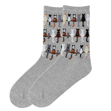 K. Bell Womens Cotton Blend Novelty Crew Socks 9-11 Grey Heather