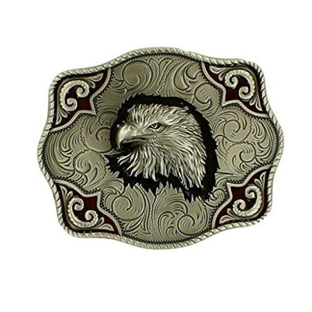 Mens Rectangle Rope Edge Eagle Head Buckle - Antique Silver