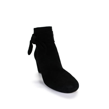 Pre-owned|Madewell Womens Suede Bow Block Heel Ankle Boots Black Size 9