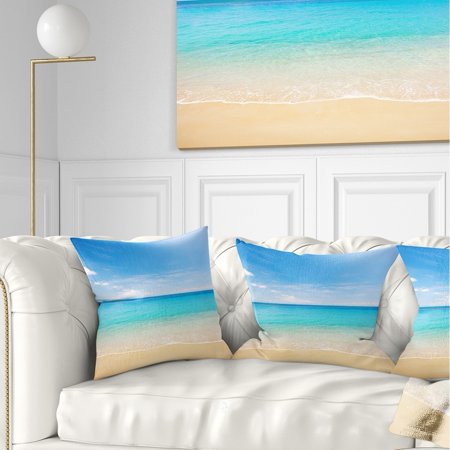 design art designart 'bright blue tropical beach' seashore photo throw pillow