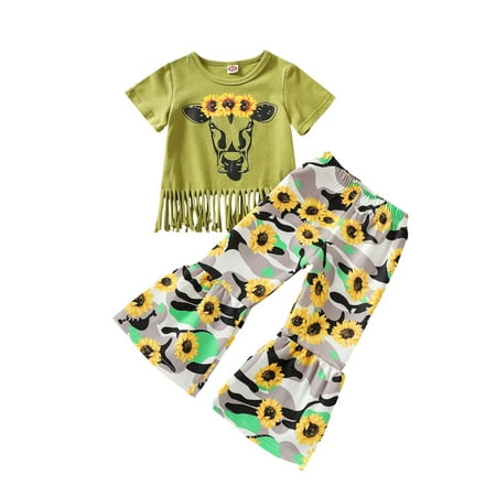 

KI-8jcuD Girls Size 8 Outfits Toddler Girls Short Sleeves Kids Cow Head Sunflowers Top Outfits Set Bell Bottom Pants Flared Girls Outfits Set Sweat Outfits For Girls Bundle Baby Girl Girls Outfit Si