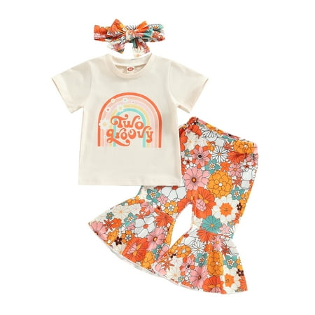 Suagox Baby Girls Pants Set Short Sleeve Crew Neck Letters Print T-shirt with Flower Print Flare Pants and Hairband for 18-30 Months Baby
Suagox Baby Girls Pants Set Short Sleeve Crew Neck Letters Print T-shirt with Flower Print Flare Pants and Hairband for 18-30 Months Baby