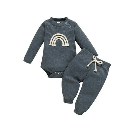 Suanret Newborn Infant Baby Boys Girls Rainbow Clothes Set Long Sleeve Romper Pants Autumn Spring Outfits Dark Grey 9-12 Months
Suanret Newborn Infant Baby Boys Girls Rainbow Clothes Set Long Sleeve Romper Pants Autumn Spring Outfits Dark Grey 9-12 Months