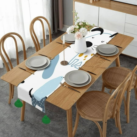 Cute Dogs Table Runner Imitation Linen Table Runner With Green Tassels For Party And Dining Room 14 x 60
Cute Dogs Table Runner Imitation Linen Table Runner With Green Tassels For Party And Dining Room 14 x 60