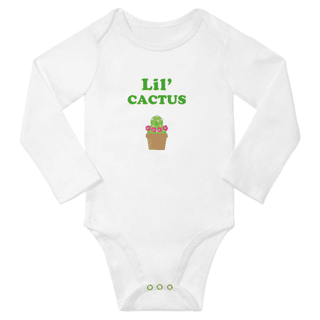 Cute Baby One Piece Lil Cactus Plant Funny Long Jumpsuit (White 3-6 Months)