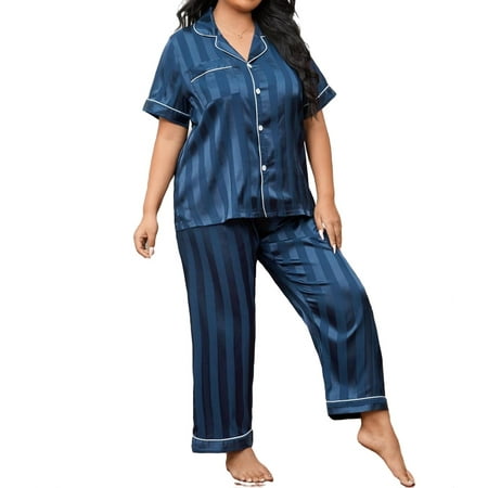 Womens Plus Pajamas Sets Striped Pant Sets Sleepwear PJ Set Navy Blue 4XL
Womens Plus Pajamas Sets Striped Pant Sets Sleepwear PJ Set Navy Blue 4XL