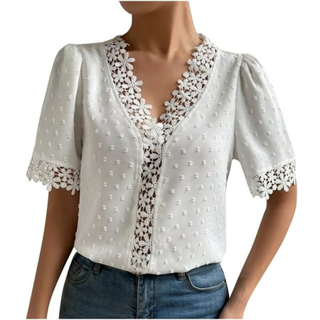 Awdenio Clearance Women s Shirts Basic Summer Tops Fashion Womens Casual Solid Color V Neck Lace Stitching Short Sleevet Tops Loose Blouses
Awdenio Clearance Women s Shirts Basic Summer Tops Fashion Womens Casual Solid Color V Neck Lace Stitching Short Sleevet Tops Loose Blouses