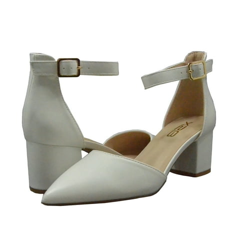 X2B Women s Shoes Ciara-1 Ankle Strap Pointy Toe Block Heels
