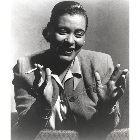 Billie Holiday Smoking Cigarette in Black and White Portrait Photo Print