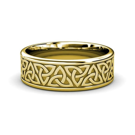 High Polish 7mm Flat Celtic Trinity Knot Wedding Band in 14K Yellow Gold.Size 14.25