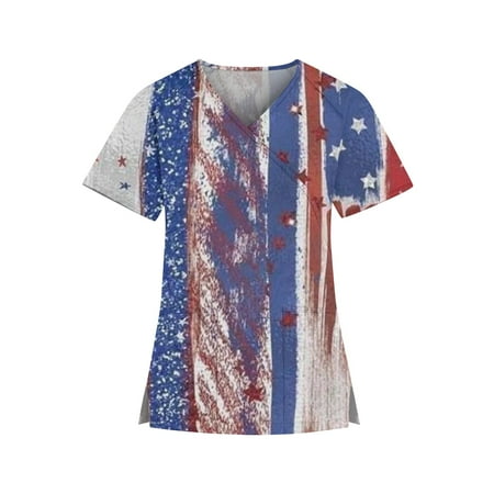 TKing Fashion Womens Summer Plus Size Independence Day Short Sleeve V-Neck Printed Tops Scrub Cross Working T-Shirt with Pocket Purple S
TKing Fashion Womens Summer Plus Size Independence Day Short Sleeve V-Neck Printed Tops Scrub Cross Working T-Shirt with Pocket Purple S