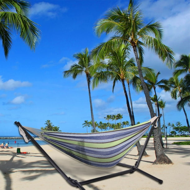 Outdoor Hammocks with Stand Set, BTMWAY 2 Person Portable Outdoor Polyester Hammock Set, Instant Heavy Duty Hammocks Stand Set for Patio/Porch/Garden/Backyard/Outdoor/Indoor, Bear Up to 250lb, R233