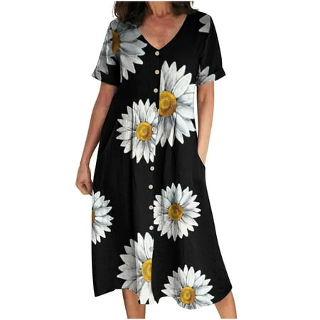 Geyes Casual Women Dresses Boho Fashion V Neck Button Print Pocket Short Sleeve Dress Casual Loose Flowy Pajamas Beach Dress
Geyes Casual Women Dresses Boho Fashion V Neck Button Print Pocket Short Sleeve Dress Casual Loose Flowy Pajamas Beach Dress