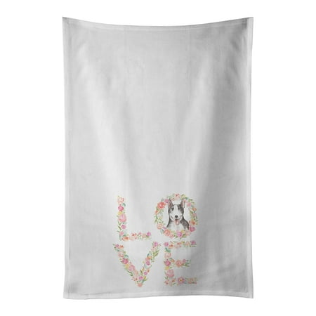 Bull Terrier #7 LOVE White Kitchen Towel Set of 2 19 in x 28 in