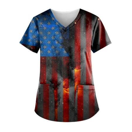 Sksloeg Womens Scrub Tops July 4th Independence Day Print Top V-Neck Workwear Short Sleeve T-Shirts with Pockets Nursing Working Uniform Black S
Sksloeg Womens Scrub Tops July 4th Independence Day Print Top V-Neck Workwear Short Sleeve T-Shirts with Pockets Nursing Working Uniform Black S