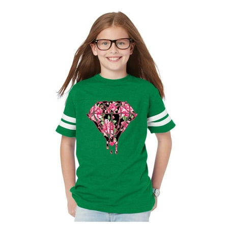 Diamond Flowers Melting Bleeding Dripping Youth Football Fine Jersey Tee