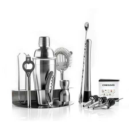Cresimo 12pc Stainless Steel Cocktail Shaker Set with Stand and Bar Accessories