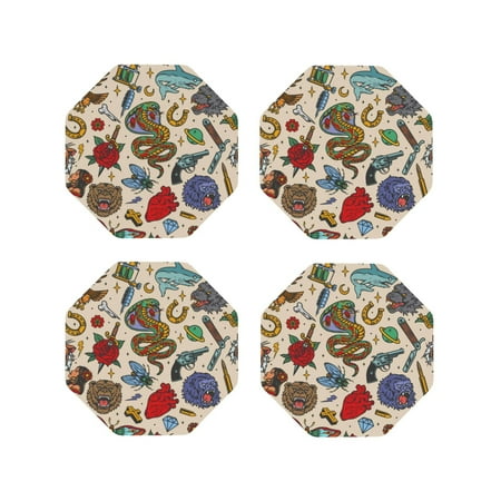 Coasters Set of 4 - Vintage Tattoo Elements Collage Drink Coasters for Tabletop Protection Leather Coasters for Living Room Decor and Housewarming Gift Octagon
Coasters Set of 4 - Vintage Tattoo Elements Collage Drink Coasters for Tabletop Protection Leather Coasters for Living Room Decor and Housewarming Gift Octagon