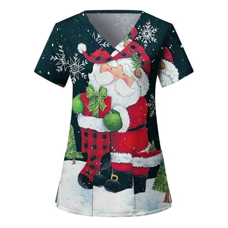 Xutthjh Ladies Scrubs Top Casual Christmas Printed Short Sleeve Pocket Loose Uniform Workwear
Xutthjh Ladies Scrubs Top Casual Christmas Printed Short Sleeve Pocket Loose Uniform Workwear