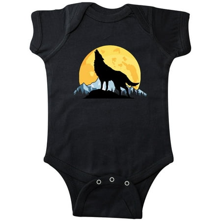 Inktastic Wolf Wilderness Mountains Moon Gift Baby Boy or Baby Girl Bodysuit