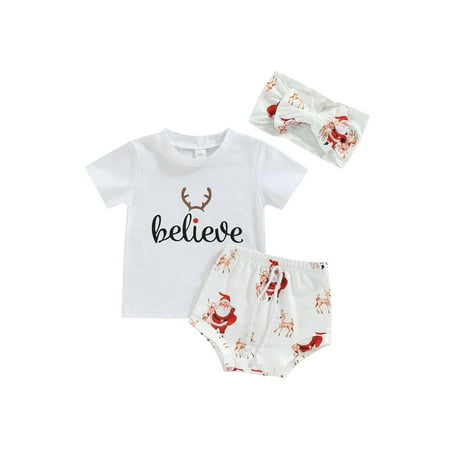 Nituyy Christmas Baby Girl Summer Clothes Short Sleeve Letter Print Romper Top+Shorts Bloomers + Bow Headband Set Outfits 3Pcs
Nituyy Christmas Baby Girl Summer Clothes Short Sleeve Letter Print Romper Top+Shorts Bloomers + Bow Headband Set Outfits 3Pcs
