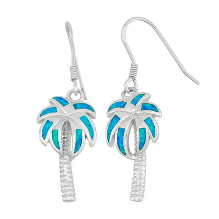 Beaux Bijoux Sterling Silver Blue Opal Palm Tree Earrings