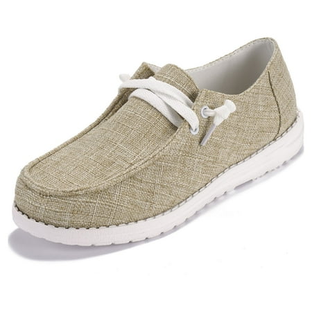 Daeful Womens Slip On Sneakers Casual Comfort Shoes Non Slip Canvas Flats Loafers Shoes Khaki 8.5