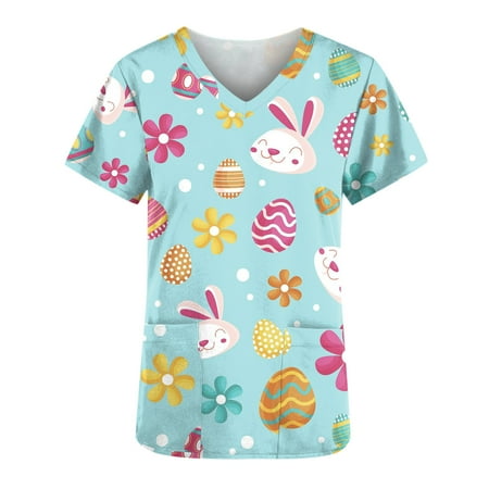 Easter Scrub Tops for Women Eggs Pattern Bunny Print Short Sleeve V Neck Nurse Uniforms Medical Scrub Blouse
Easter Scrub Tops for Women Eggs Pattern Bunny Print Short Sleeve V Neck Nurse Uniforms Medical Scrub Blouse
