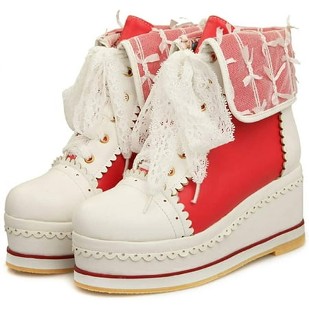 ASGE Women s Cute Lolita Boots Cosplay Brogue Wedge Boots