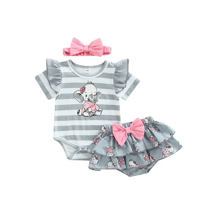 jaweiw Baby Romper Suit Striped Cartoon Elephant Print Short Sleeve Jumpsuit + Ruffle Shorts + Bow Headband Size 0 6 9 12 18 M
jaweiw Baby Romper Suit Striped Cartoon Elephant Print Short Sleeve Jumpsuit + Ruffle Shorts + Bow Headband Size 0 6 9 12 18 M