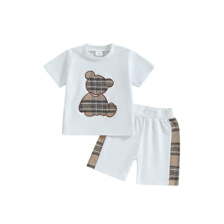 Mubineo Baby Boys Girls Outfits Short Sleeve Crew Neck Bear Plaid T-shirt with Shorts for Casual Daily
Mubineo Baby Boys Girls Outfits Short Sleeve Crew Neck Bear Plaid T-shirt with Shorts for Casual Daily
