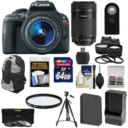 Canon EOS Rebel SL1 Digital SLR Camera & EF-S 18-55mm IS with 55-250mm IS STM Lens + 64GB Card + Battery + Backpack + Tele\/Wide Lenses Kit