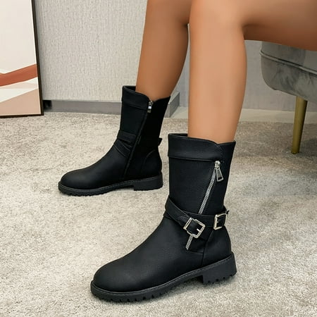 ERTUTUYI Ladies Fashion Solid Color Leather Belt Buckle Vintage Side Zipper Flat Mid Boots Black 37
ERTUTUYI Ladies Fashion Solid Color Leather Belt Buckle Vintage Side Zipper Flat Mid Boots Black 37