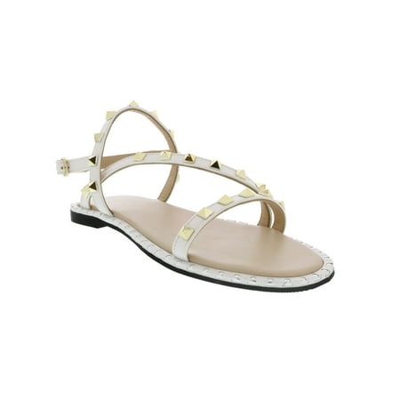 Ventutto White Riveted Embellished Strappy Sandals-8 for womens