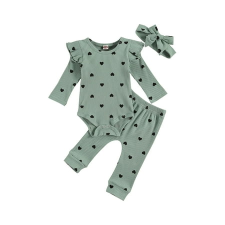 Qtinghua Newborn Baby Girl 3Pcs Outfits Ruffle Love Heart Print Romper Top+Pants+Headband Fall Winter Clothes Green 18-24 Months
Qtinghua Newborn Baby Girl 3Pcs Outfits Ruffle Love Heart Print Romper Top+Pants+Headband Fall Winter Clothes Green 18-24 Months