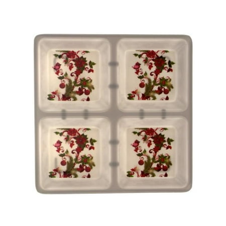 Bulk Buys SC017-8 Four Section Square Dish With Holly Design